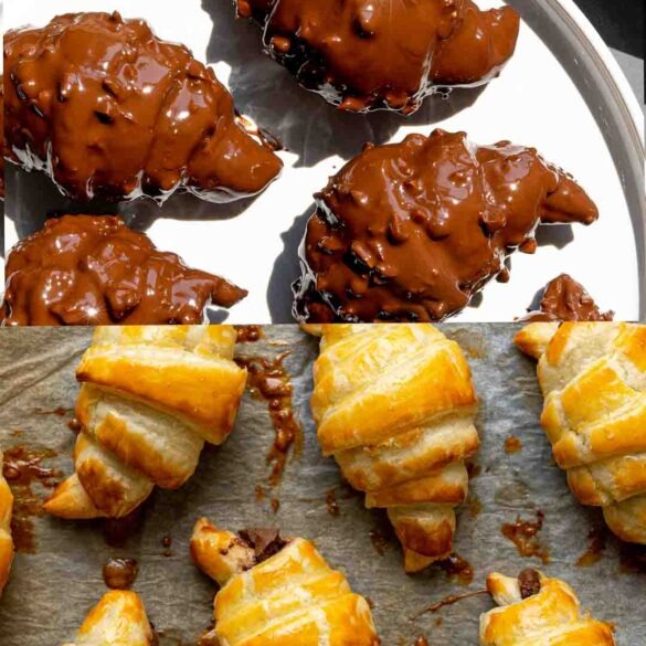 Freshly baked croissants and chocolate covered croissants.