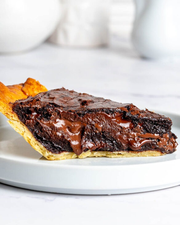 Slice of a Nutella brownie pie