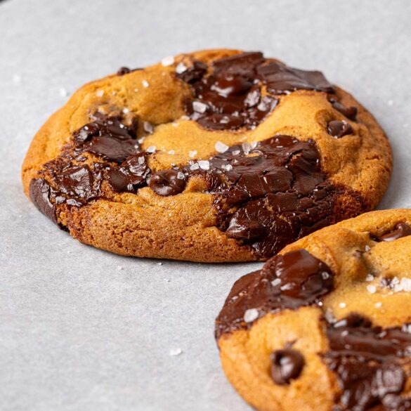 Chocolate chip cookies on a baking tray