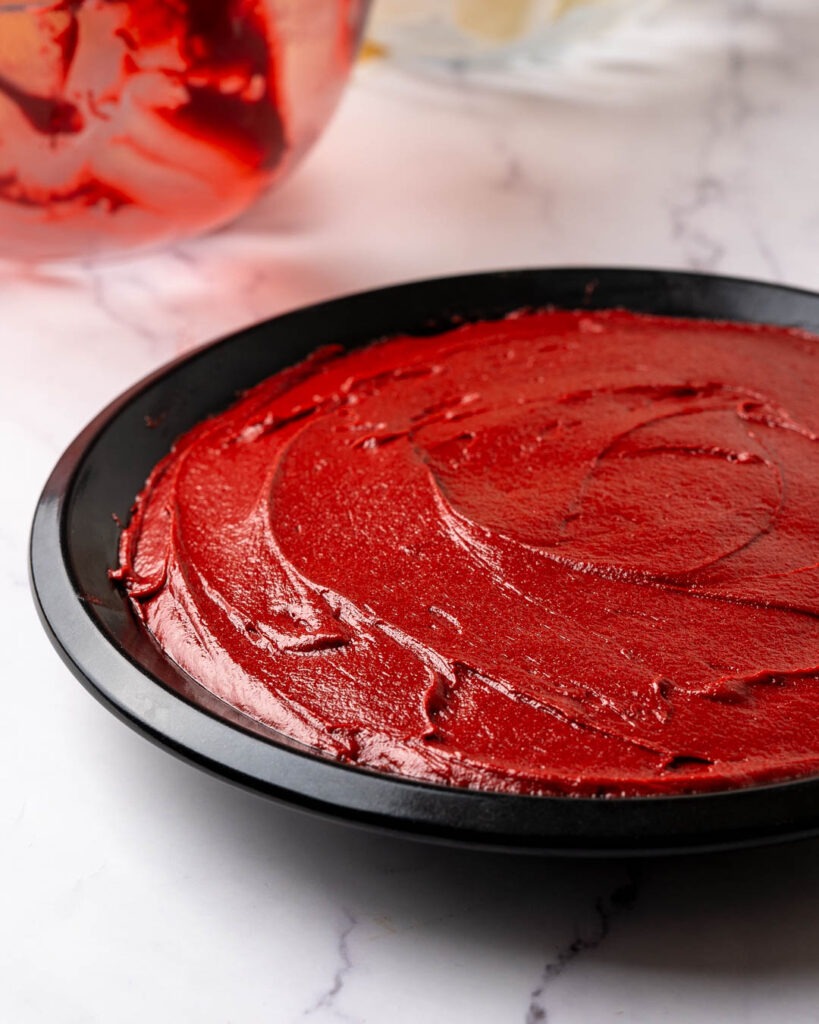 Red velvet brownie before being baked.