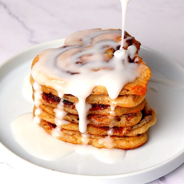 Heart shape cinnamon roll pancakes