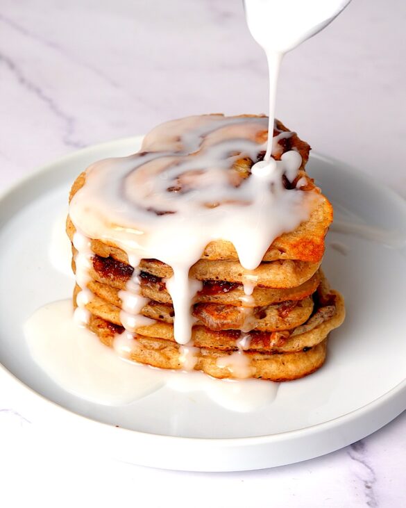 Heart shape cinnamon roll pancakes