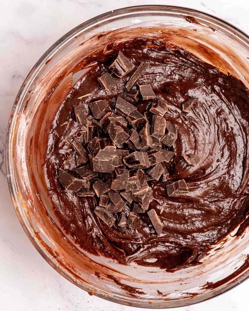 Brownie batter in a mixing bowl.