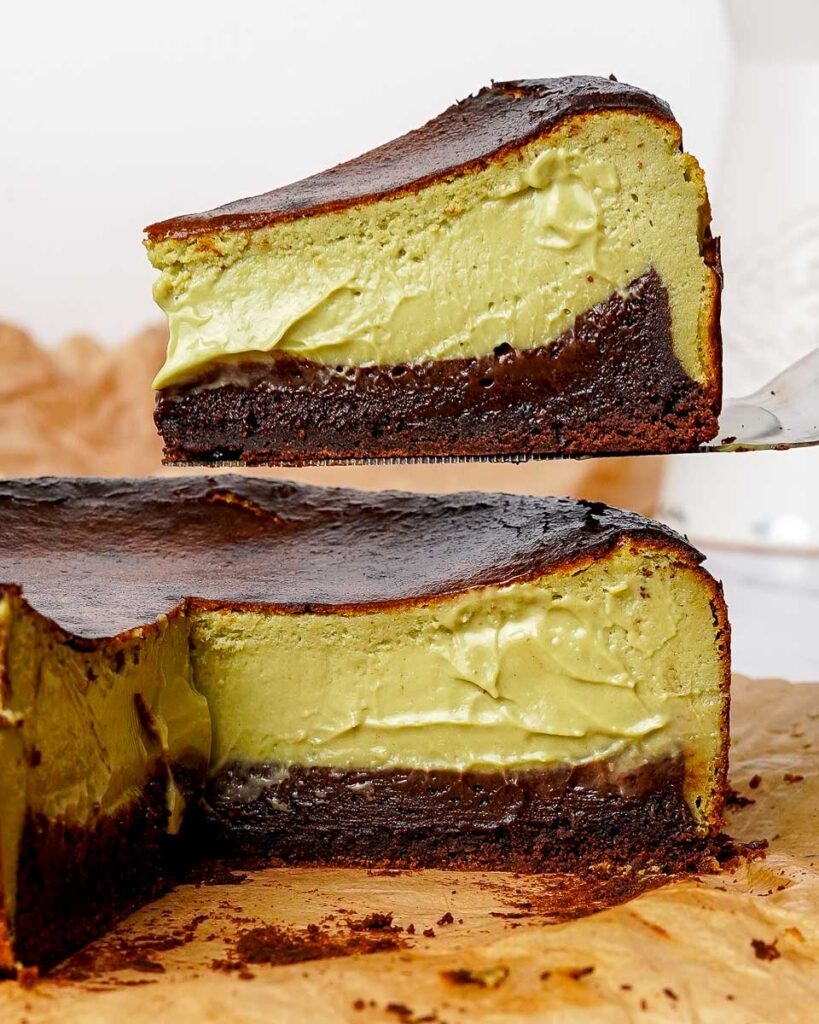 pistachio brownie Basque cheesecake