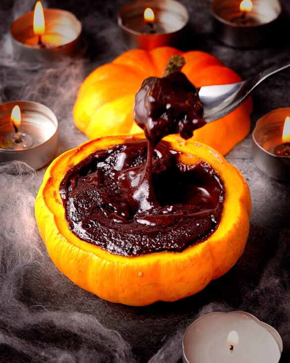 Chocolate lava cakes baking in mini pumpkins