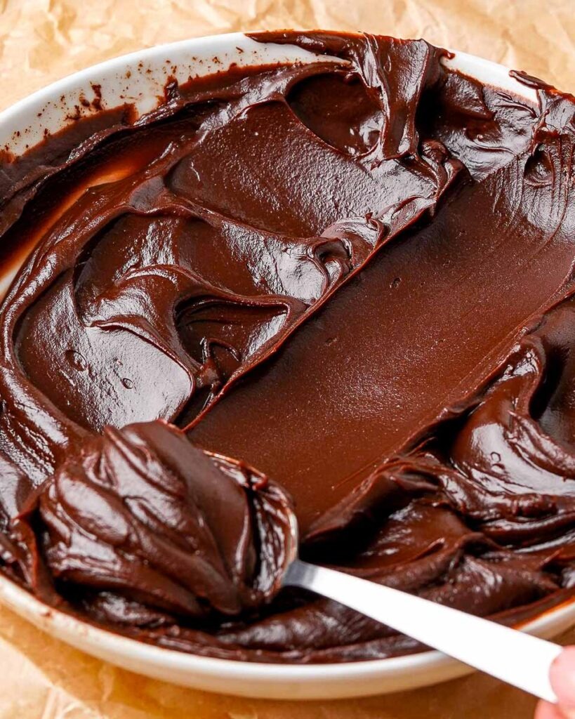Chocolate ganache in a bowl.