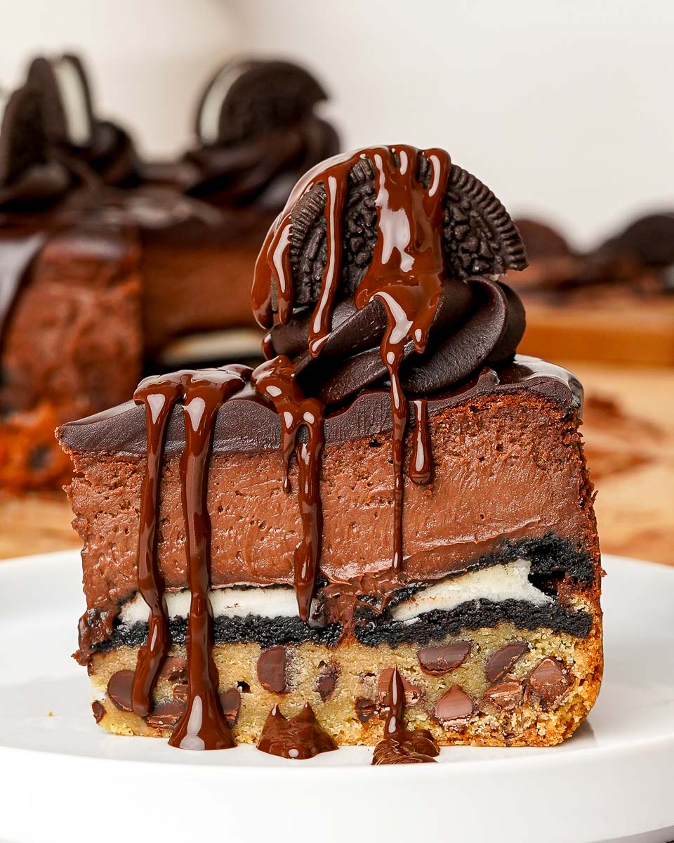 Slutty-basque-cheesecake.jpg - Ems Foodie Fix Slice of Slutty basque cheesecake with a chocolate drizzle.