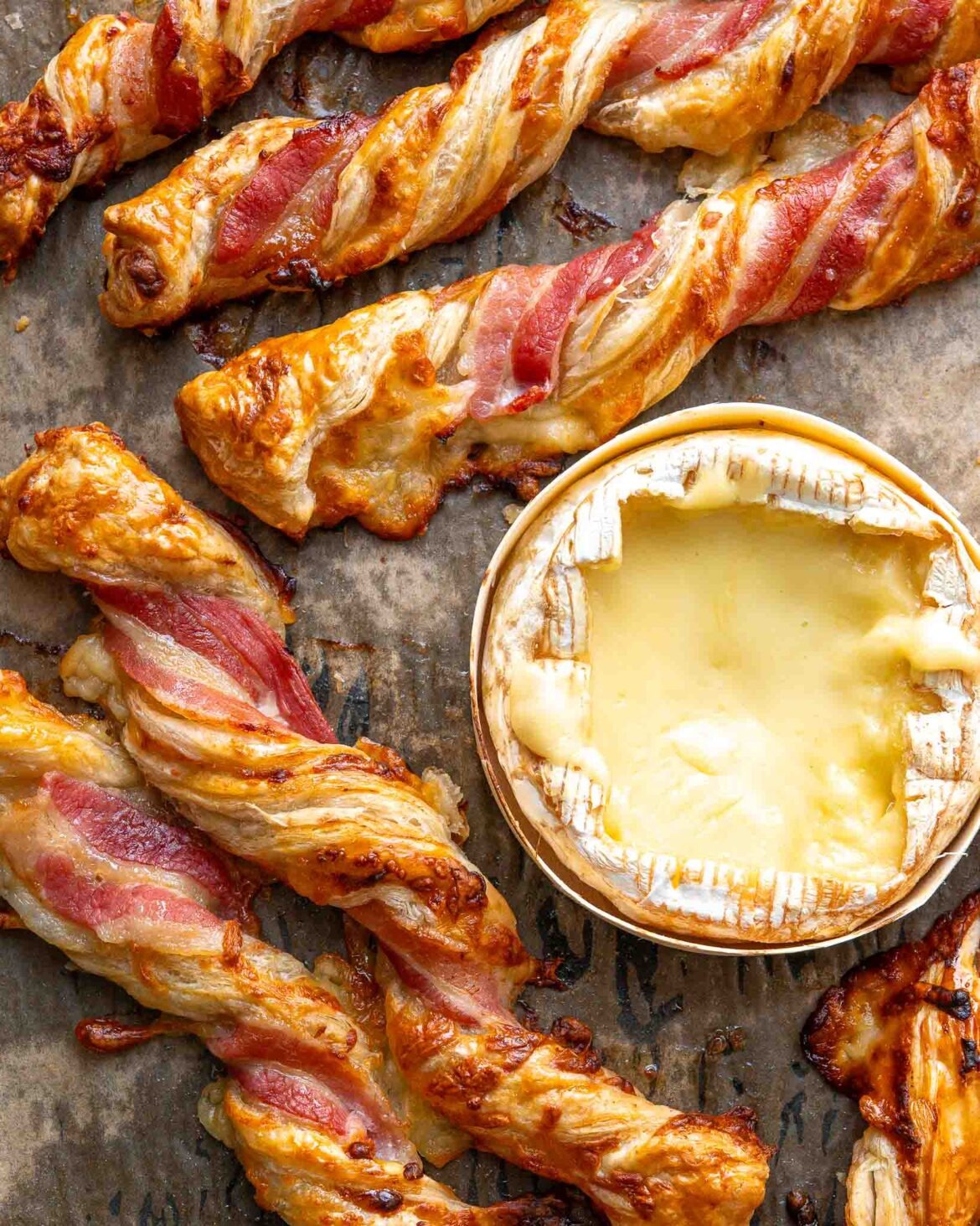 3-Ingredient Bacon & Cheese Twists with a baked camembert for dipping.