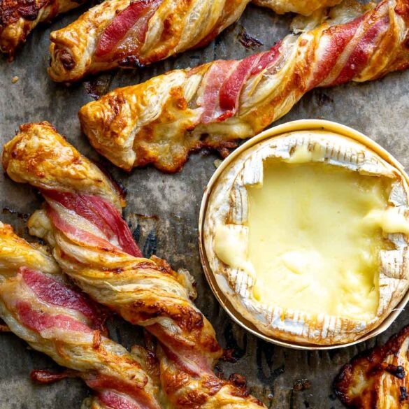 Puff-pastry-bacon-chheese-twists.jpg 3-Ingredient Bacon & Cheese Twists with a baked camembert for dipping.